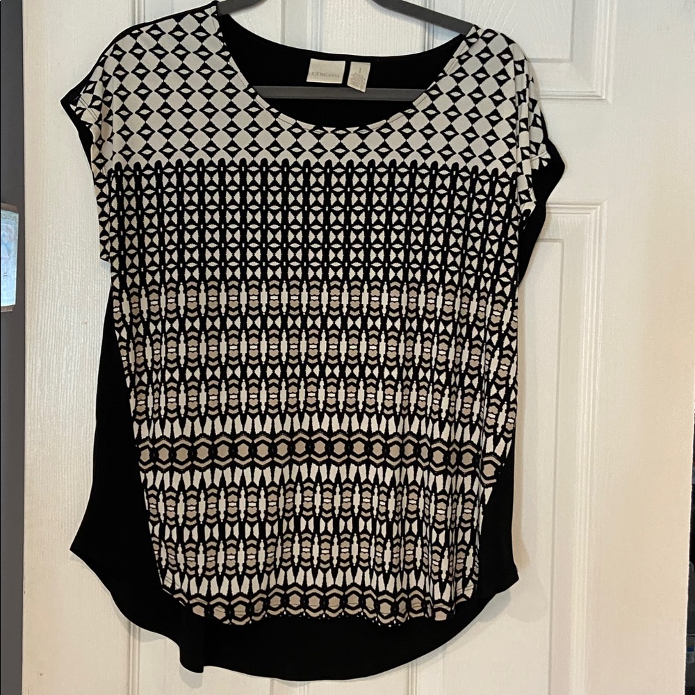 Chico's Monochrome Geometric Print Blouse Size 1 NWOT